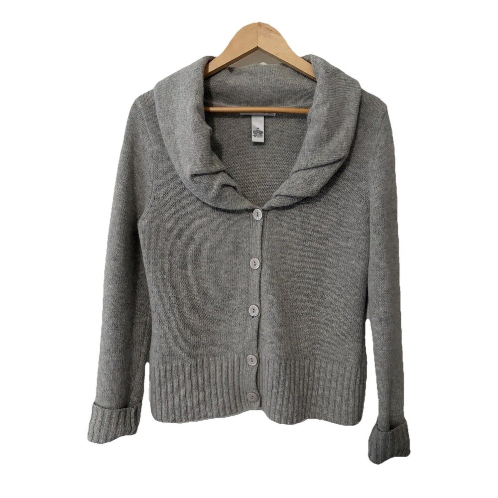 Marina Luna Angora Wool Blend Cardigan Gray Sweater Medium coastal grandmother